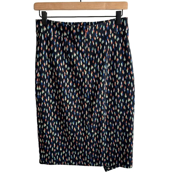 Maeve Debra Knit Faux Wrap Lined Navy Pencil Skirt | Anthropologie EUC Size 4 - Picture 2 of 10
